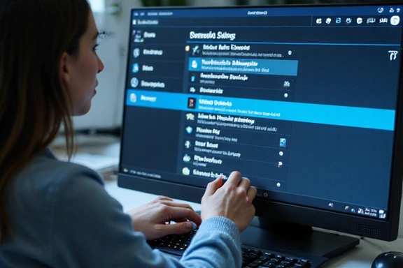 Persona che gestisce le impostazioni della privacy su un computer, con icone di controllo e protezione dei dati