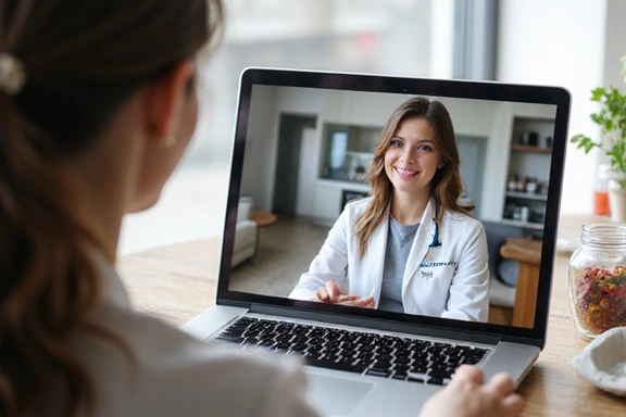 Frau in einem Videoanruf mit einem Ernährungsberater